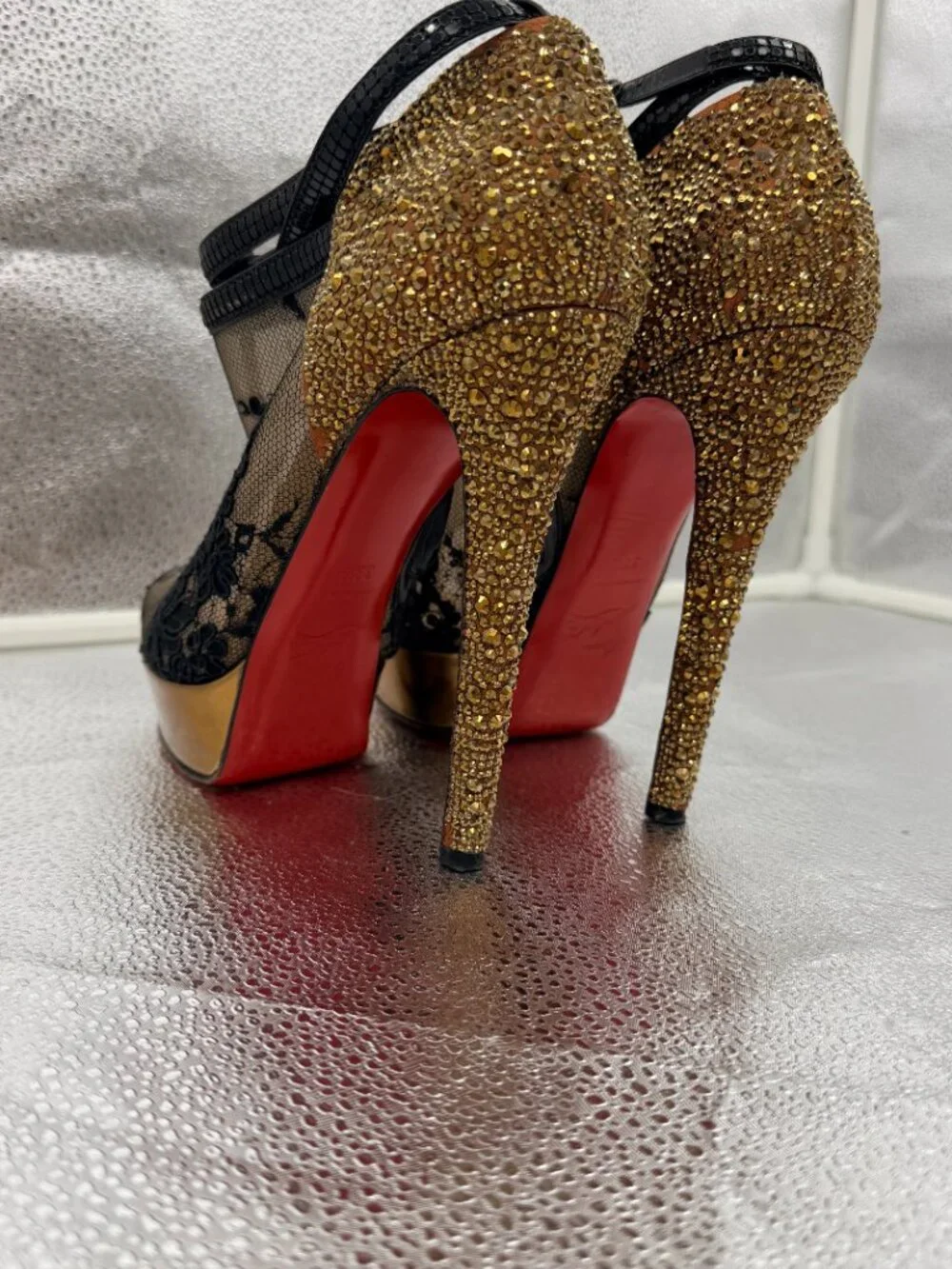 Christian Louboutin Bridget Strass Peep-Toe Booties